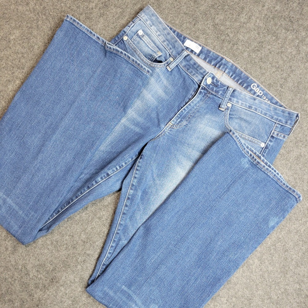 Gap Jeans Womens 32L Blue Denim Whiskered Faded Long Lean Straight Leg Grunge